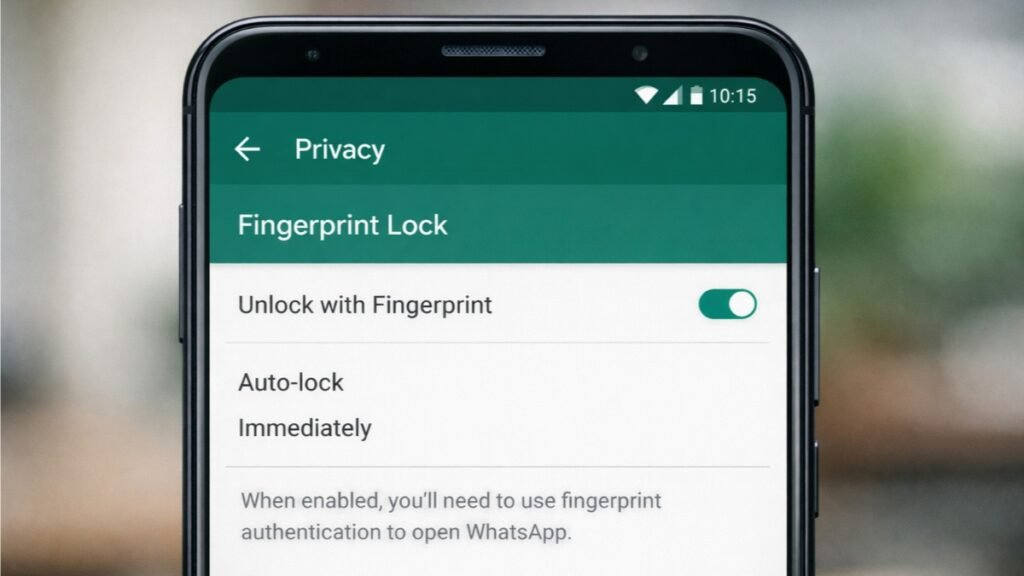 WhatsApp fingerprint lock setting enabled with immediate auto lock