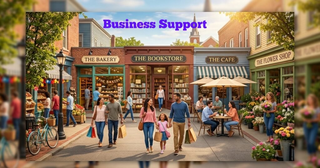 people shopping at local businesses supporting small shops in community